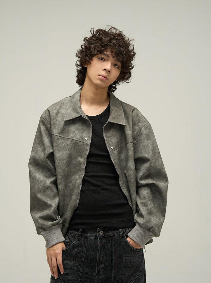 Metal Bar Buttons Faux Leather Jacket