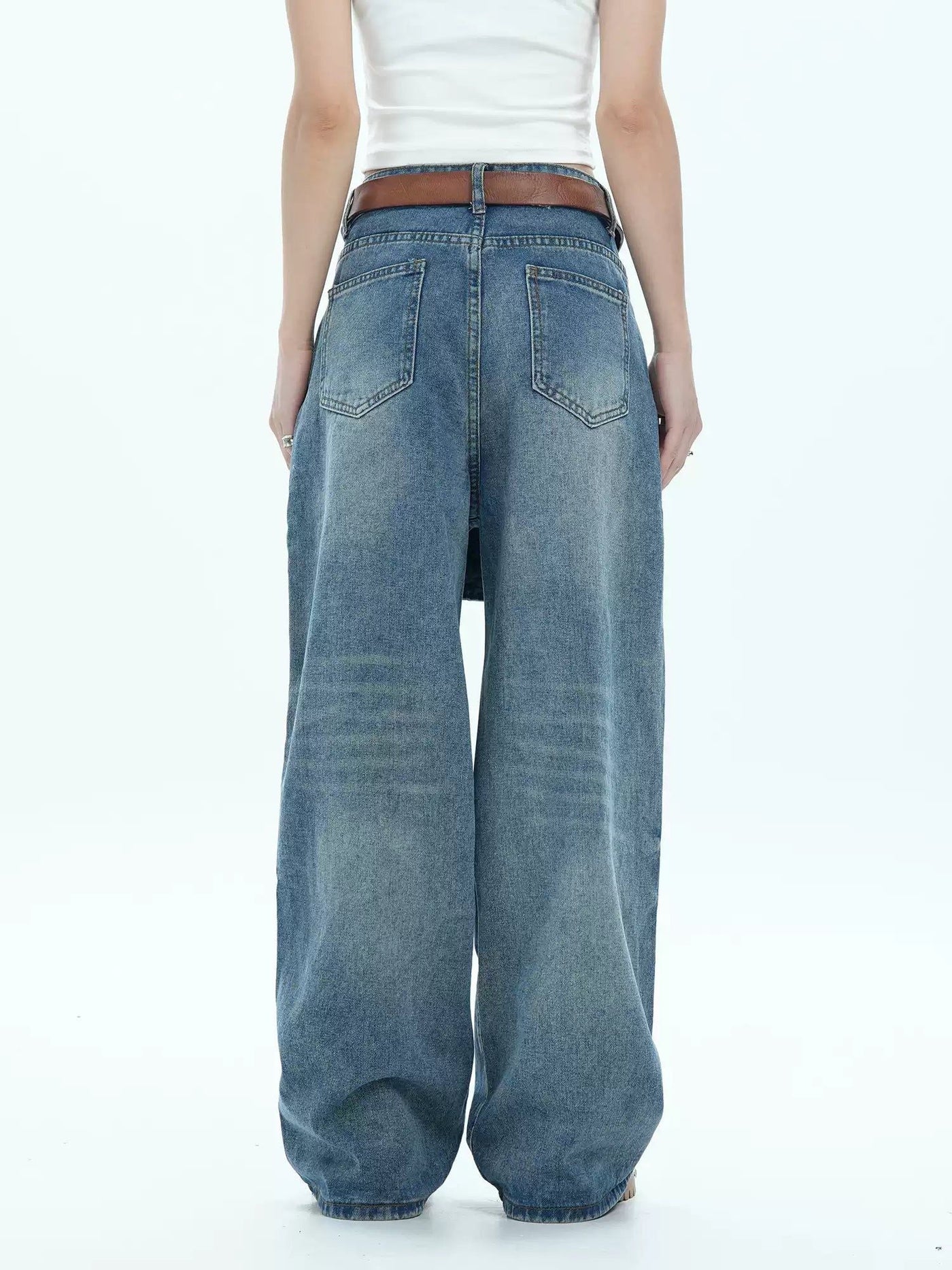 Layered Washed and Faded Jeans
