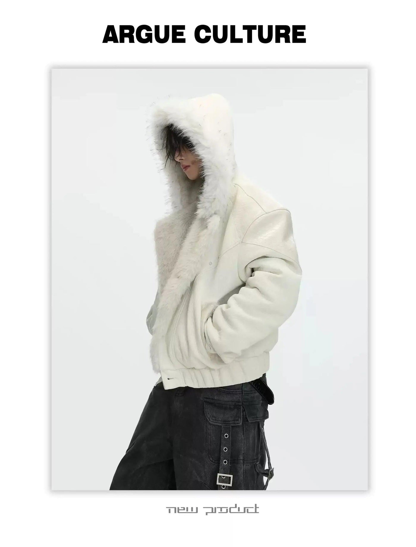 Faux Fur Hood Textured Spliced Jacket