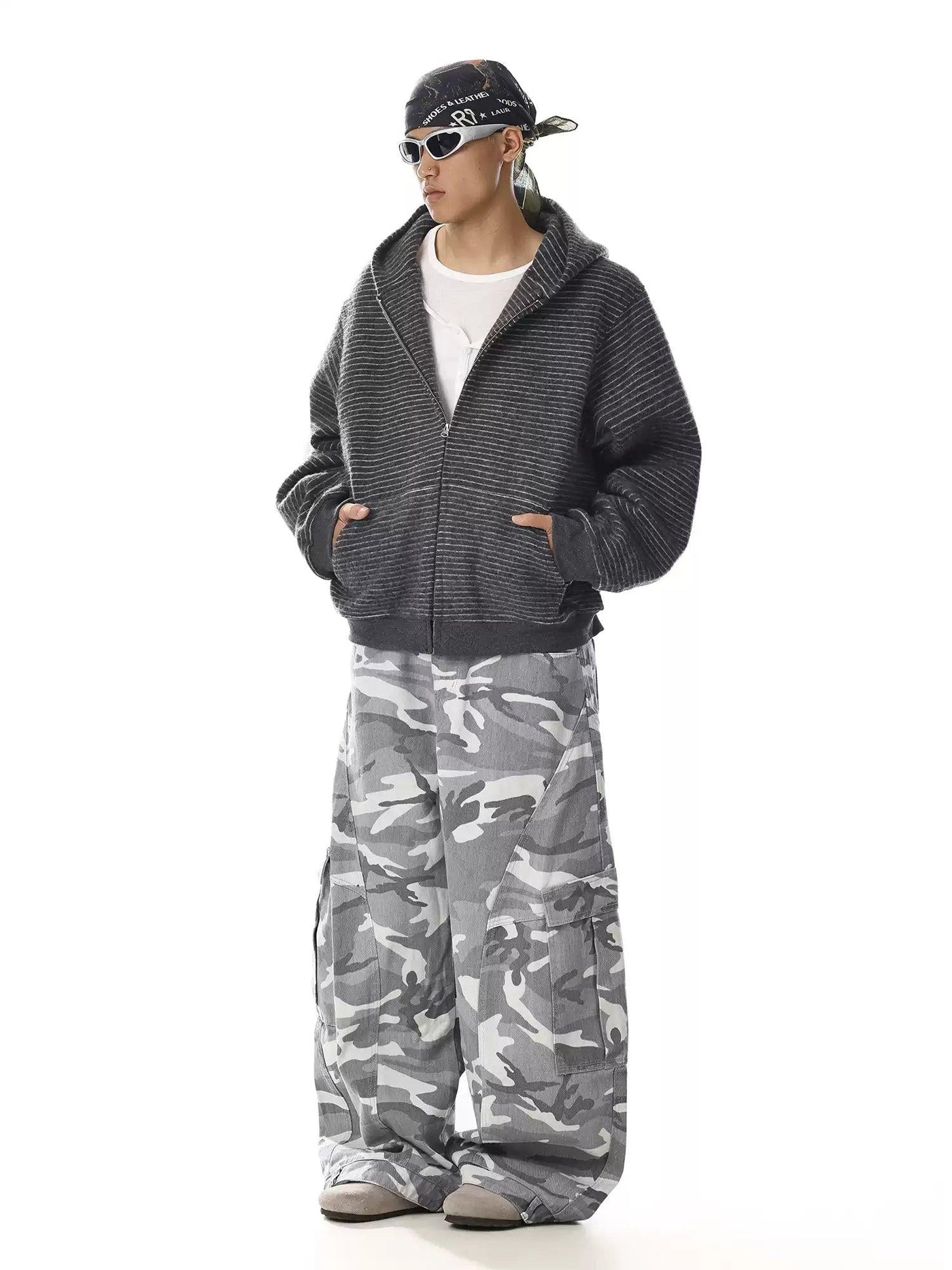 Striped Boxy Fit Zip-Up Hoodie
