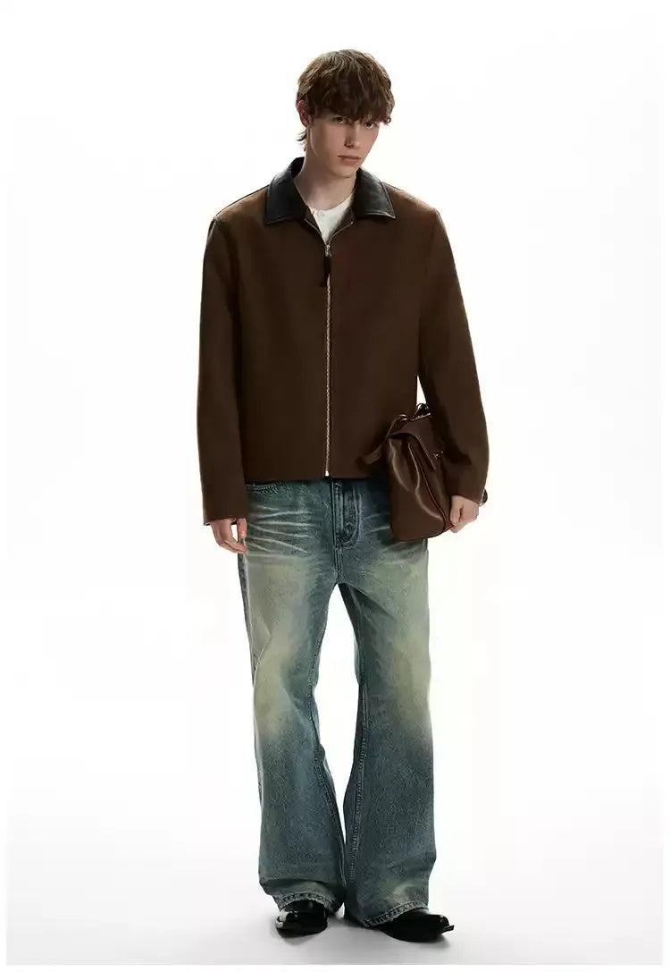 PU Leather Collar Boxy Jacket