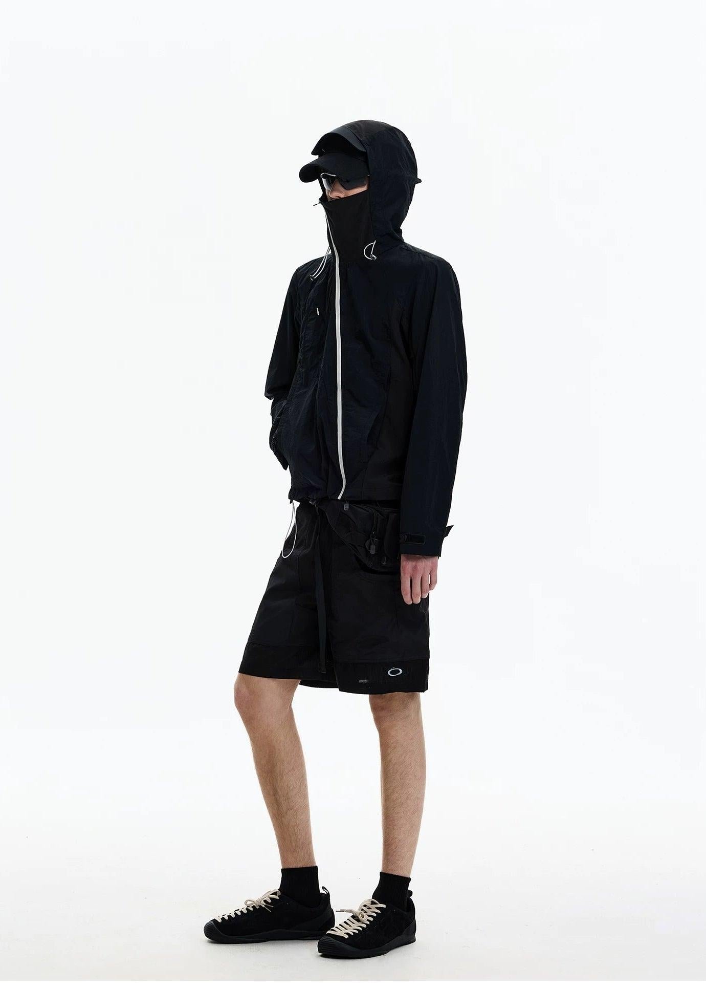 Curved Contrast Zip-Up Jacket