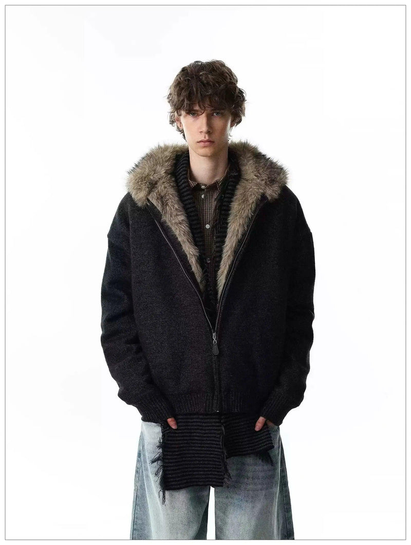 Faux Fur Lined Hooded Knit Jacket