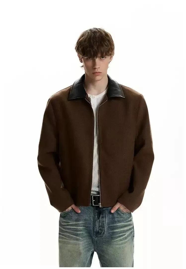 PU Leather Collar Boxy Jacket