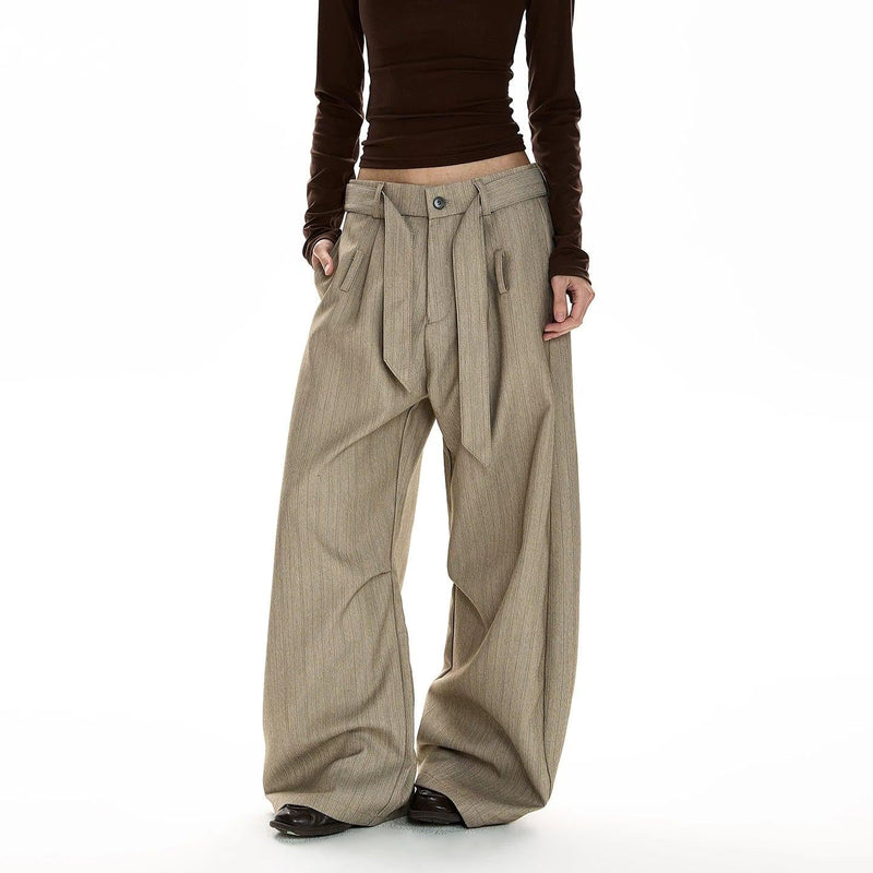 Cloth Belt Subtle Textured Trousers