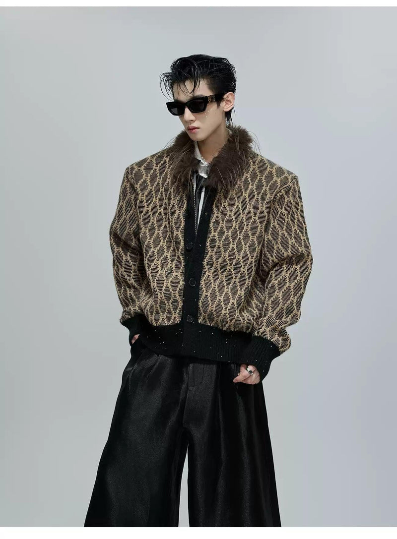 Faux Fur Neck Patterned Jacket