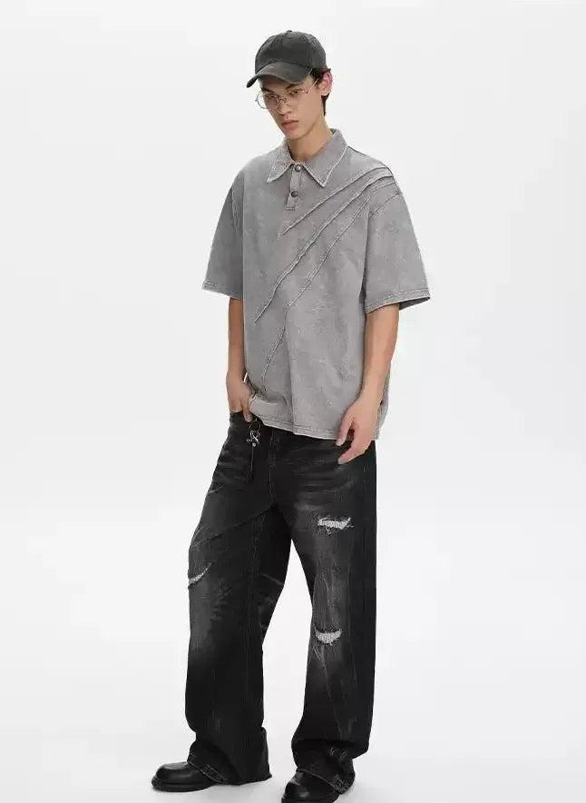 Grunge Washed Stitched Polo