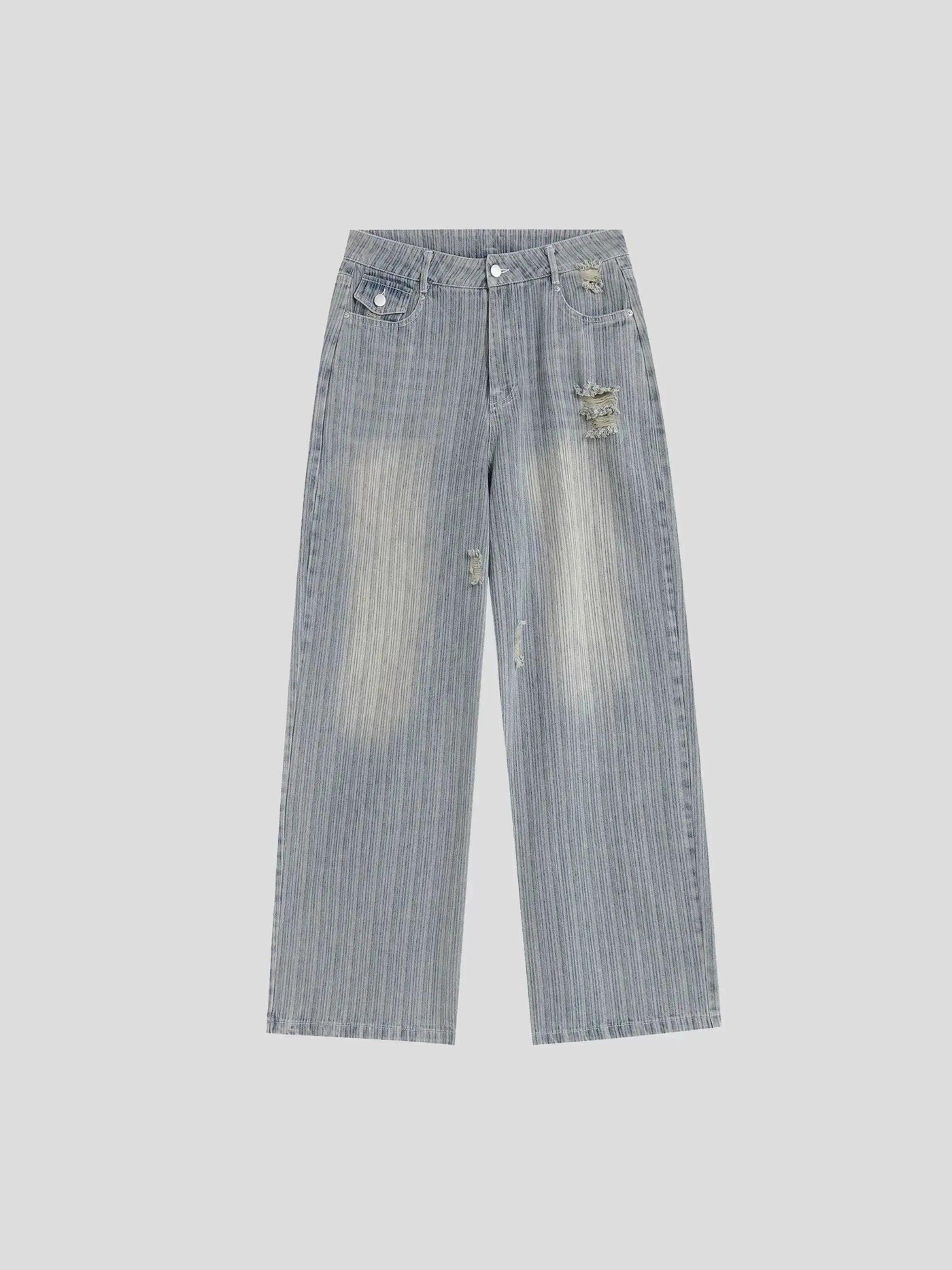 Faded Vertical Striped Distressed Jeans
