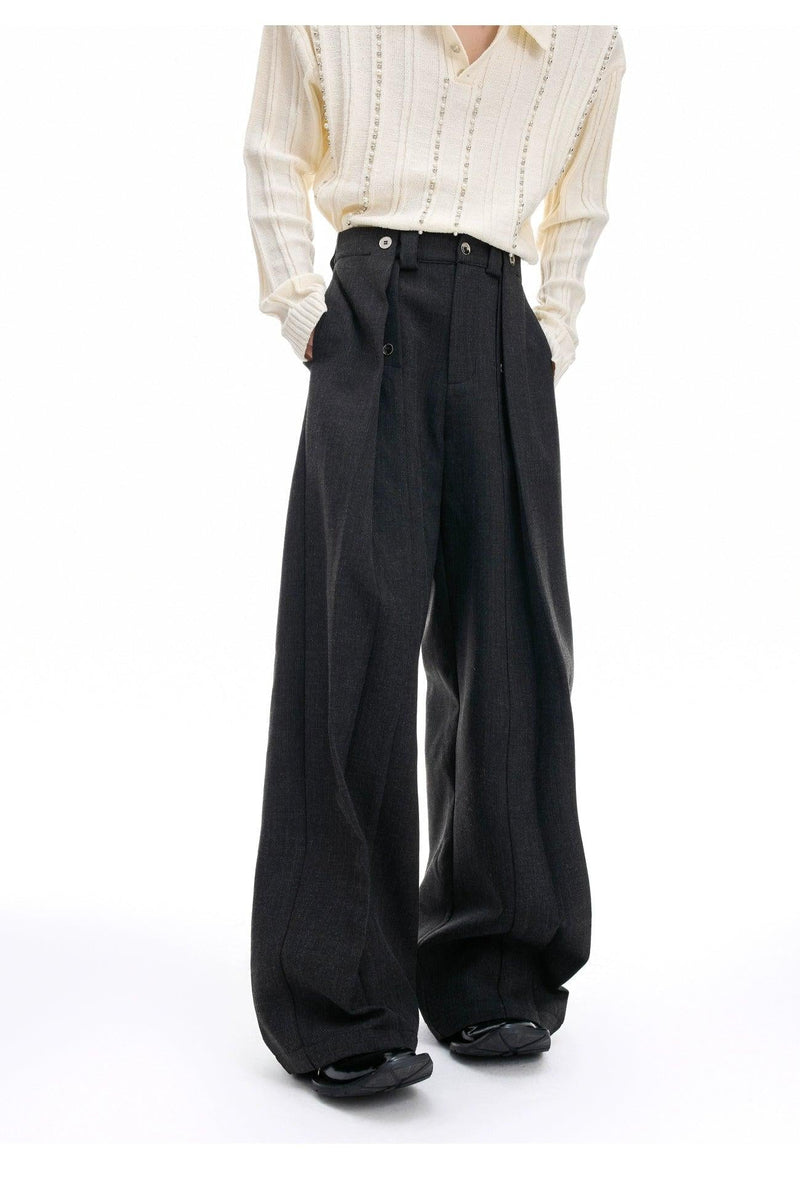 Chic Button Pleated Trousers