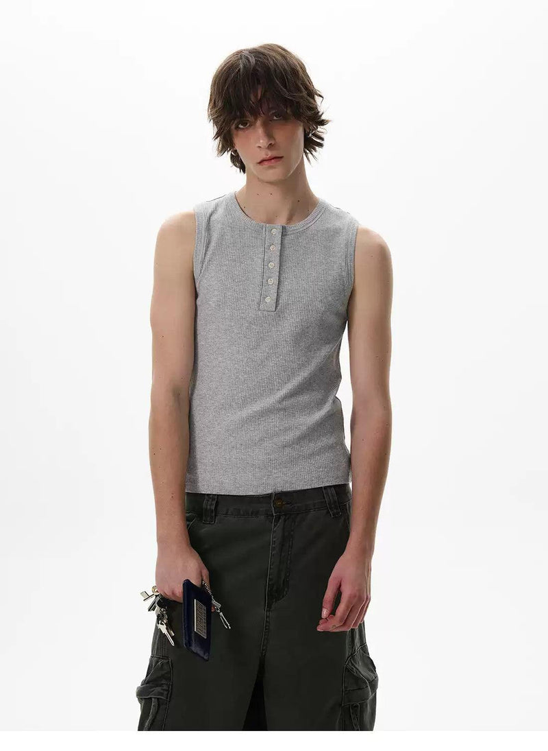 Henley Collar Slim Fit Tank Top