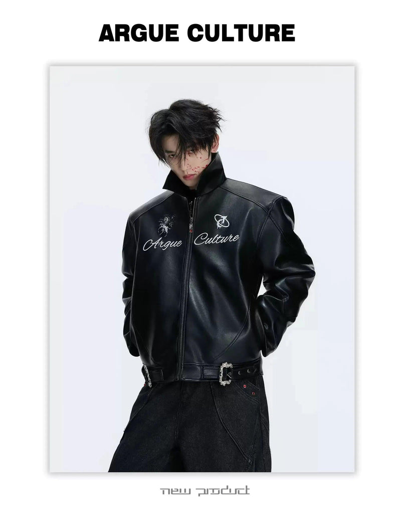 Horse Graphic Print PU Leather Jacket