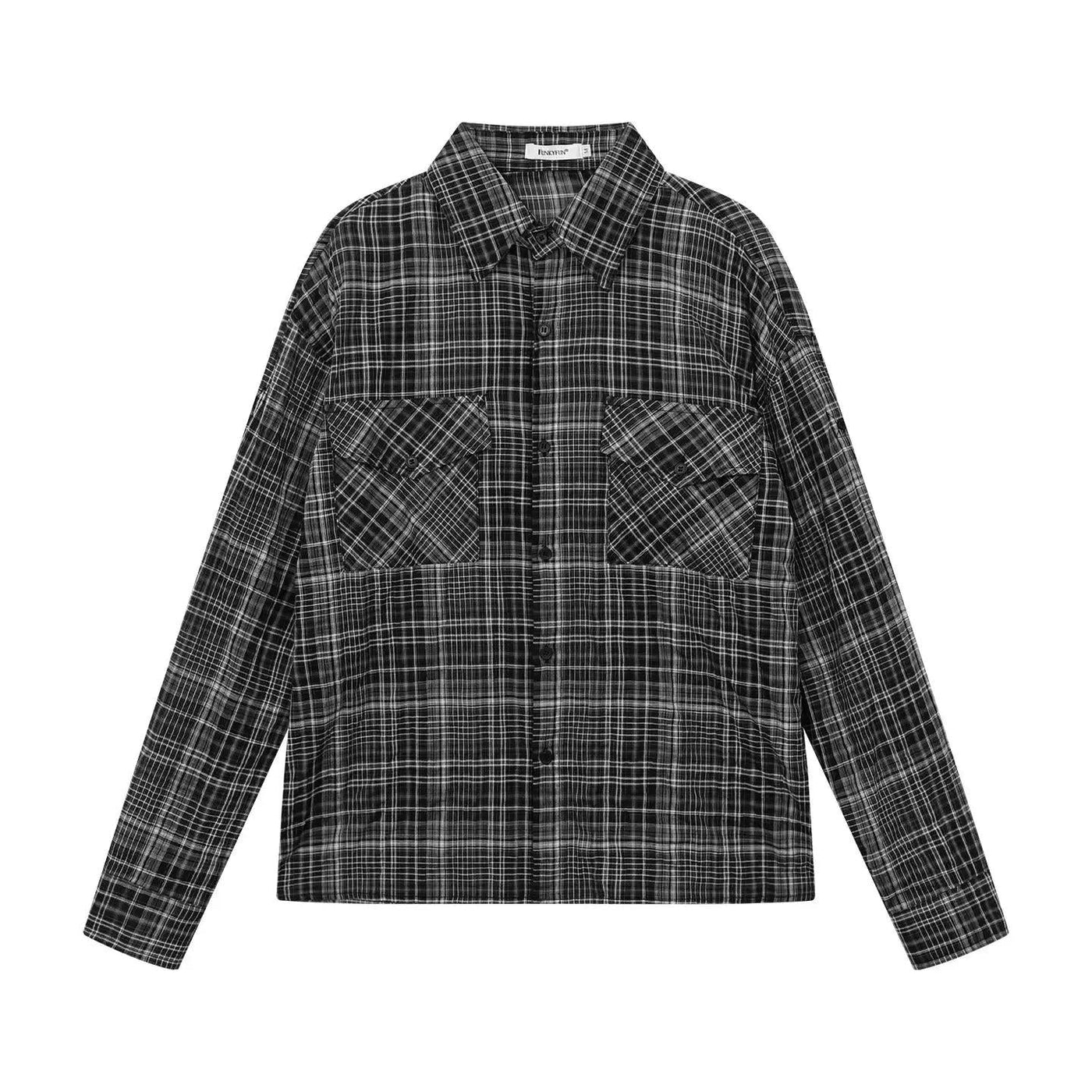 Plaid Pleated Roll-Sleeve Shirt