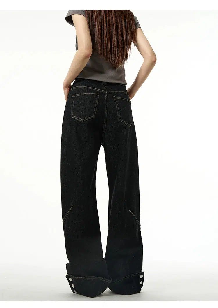 Button Straight Loose Jeans