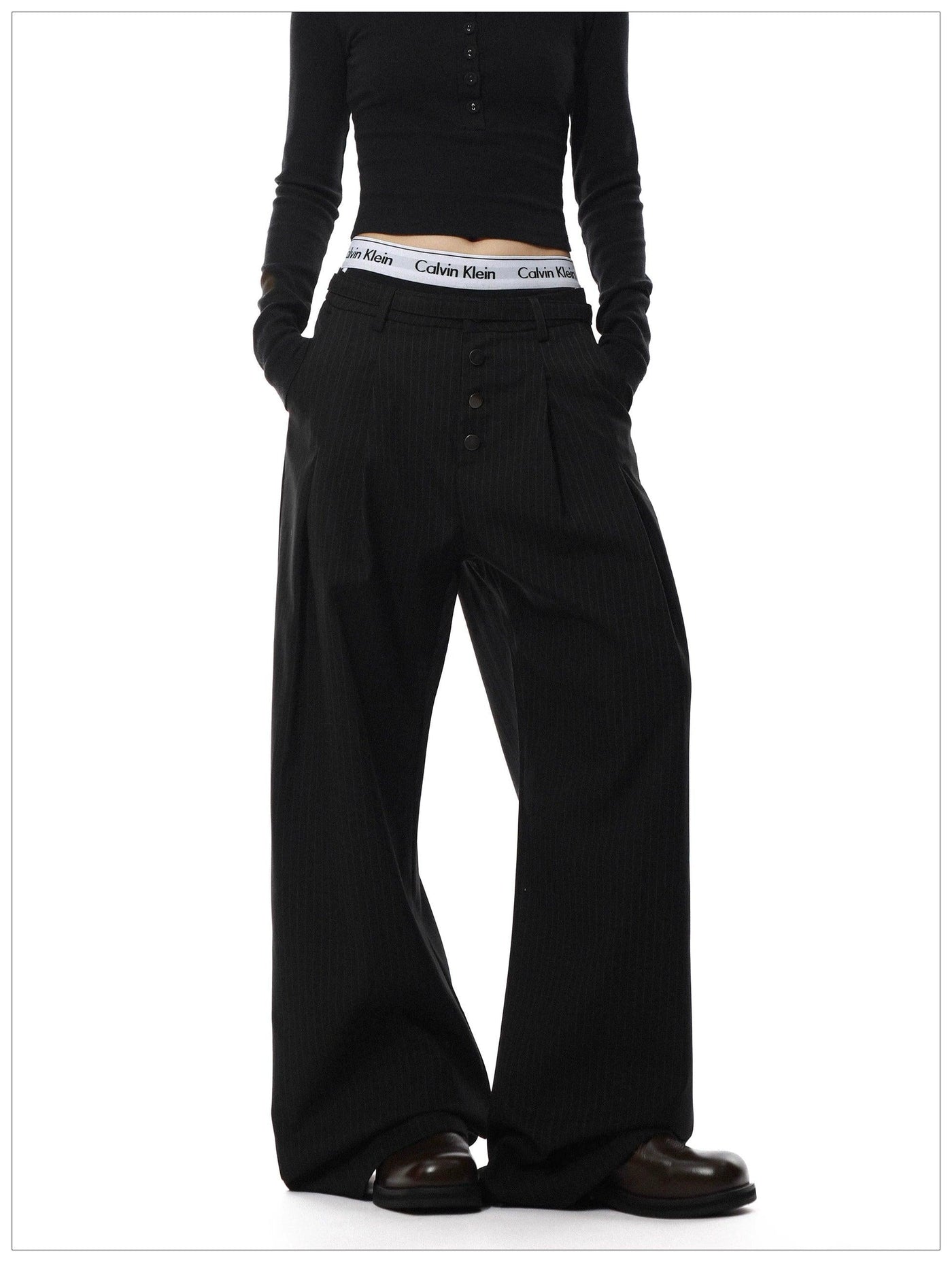 Vertical Stripes Button-Down Trousers
