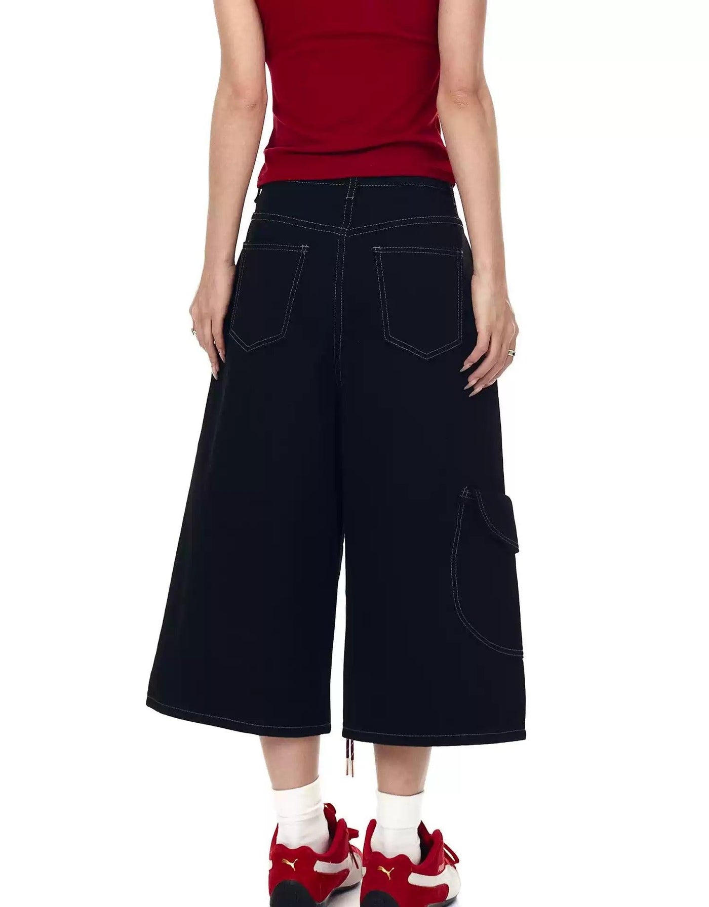 Topstitch String Detail Denim Shorts