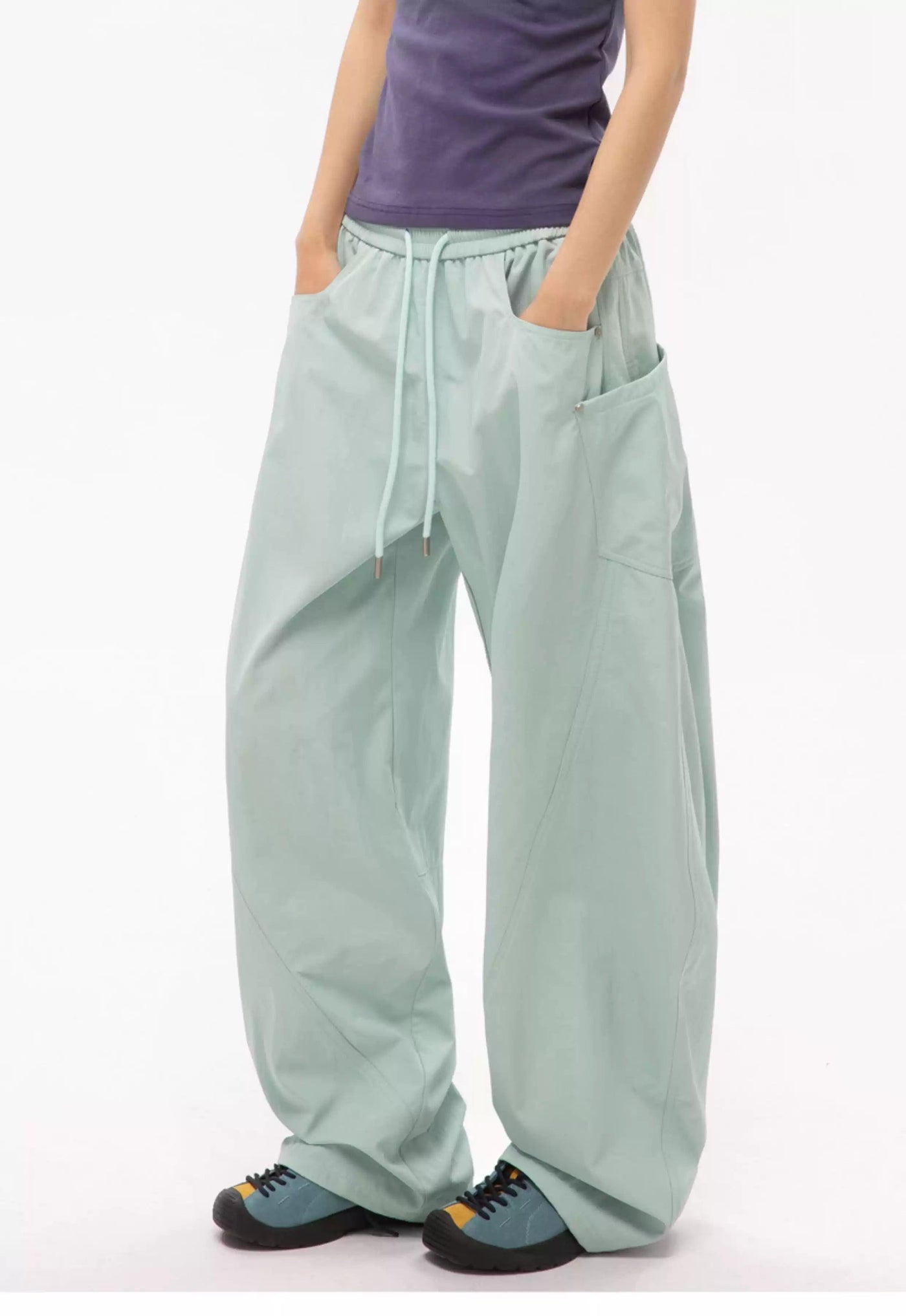 Drawstring Structured Barrel Pants