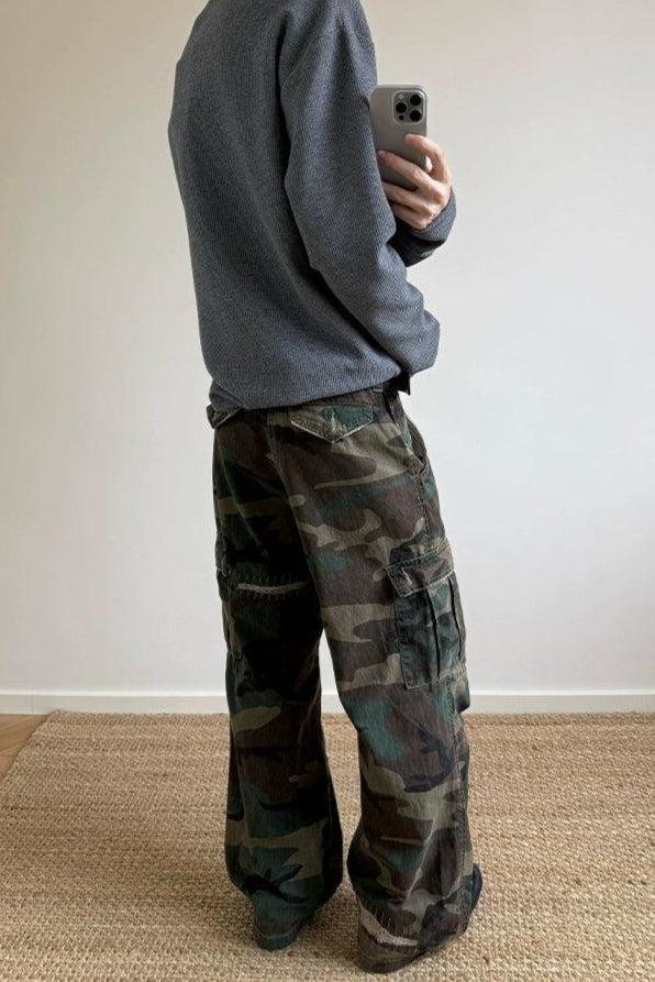 Stitches and Rips Camouflage Jeans