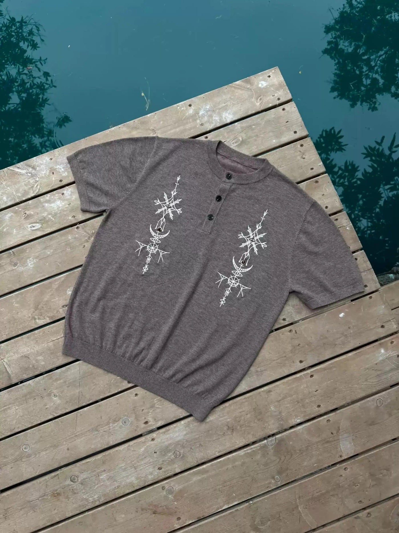 Embroidered Knitted Henley T-Shirt