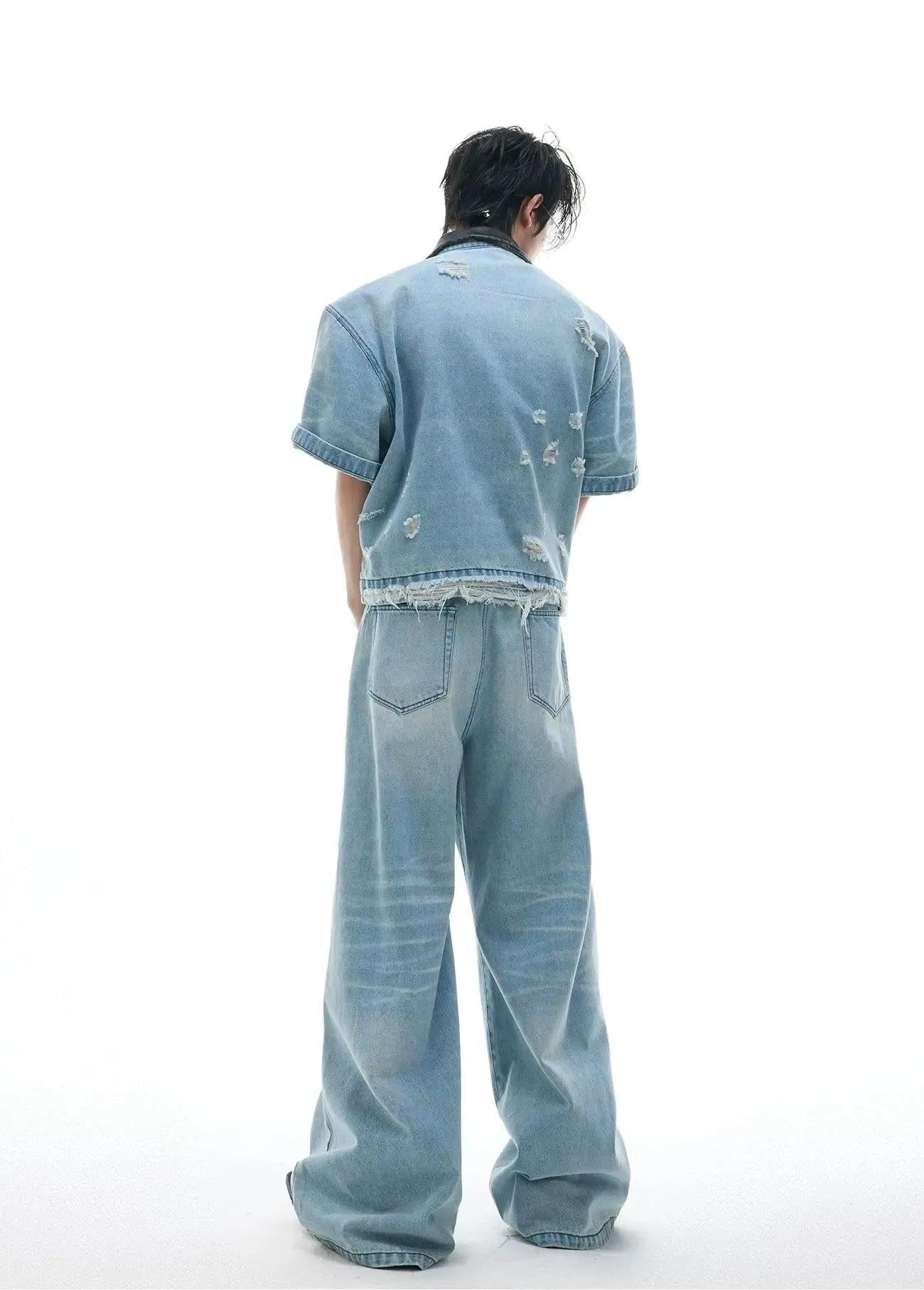 Distressed Fade Denim Shirt & Washed Jeans Set