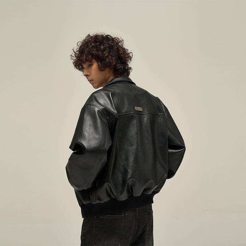 Metal Bar Buttons Faux Leather Jacket