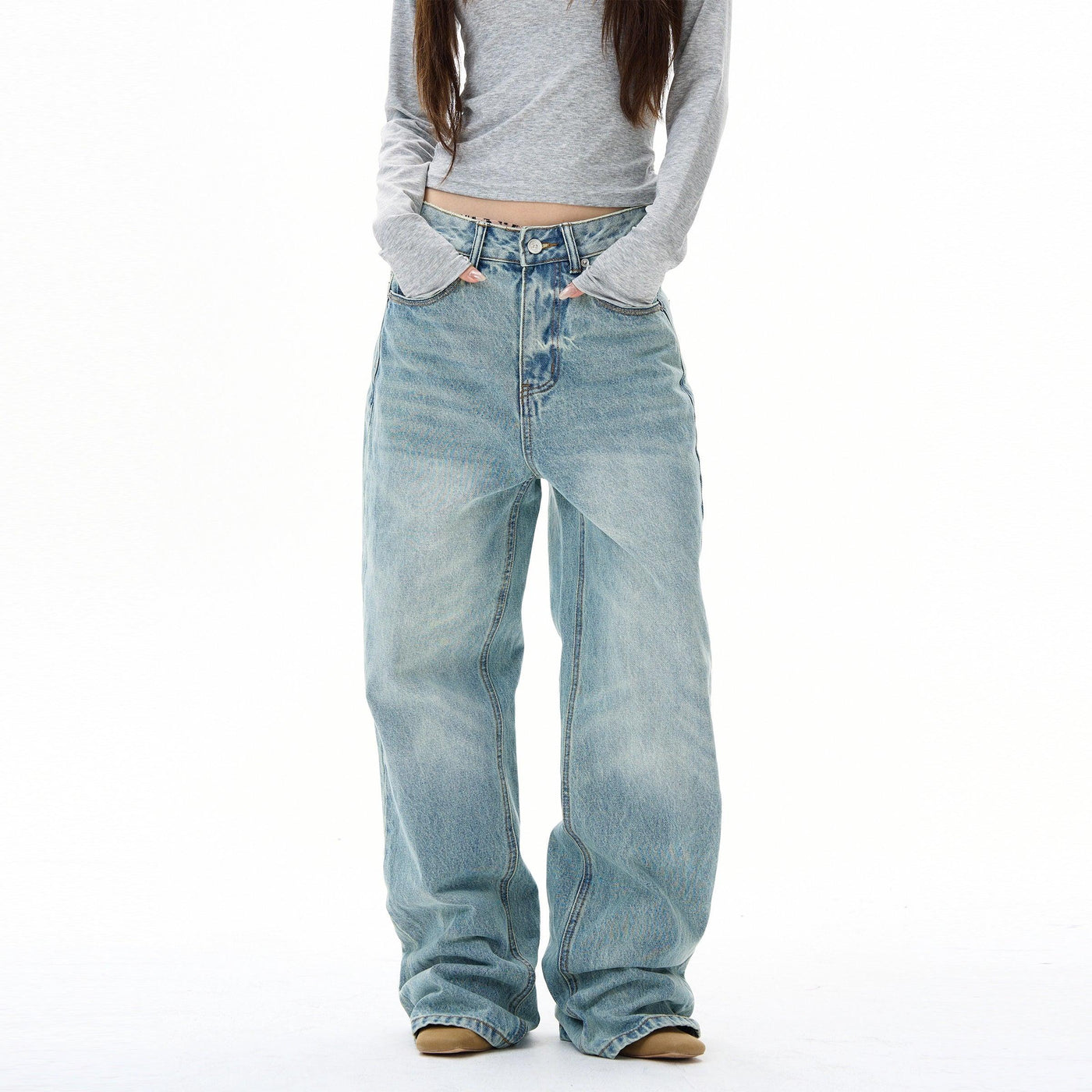 Faded Whiskers Straight Jeans