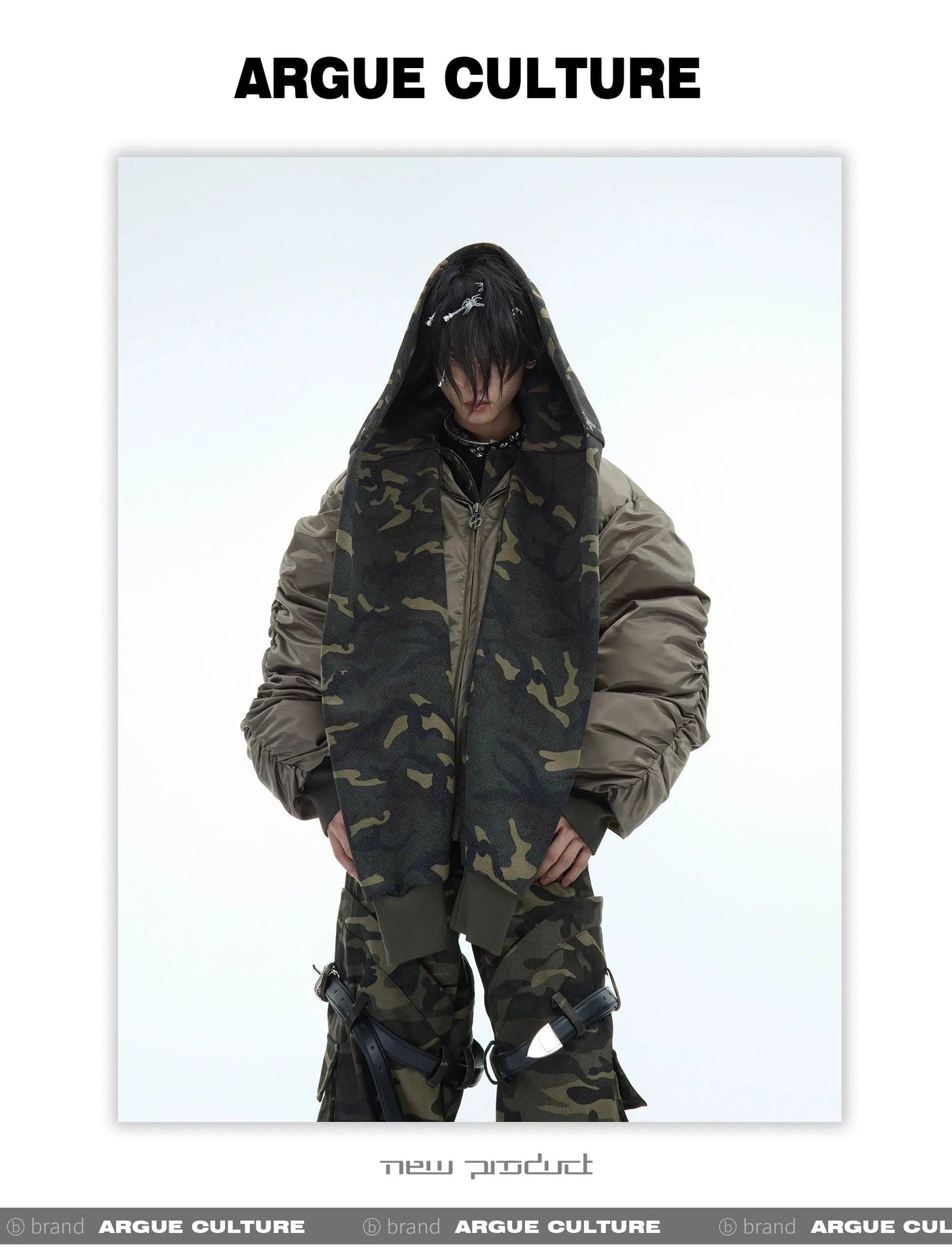 Irregular Sleeves Camo Hooded Jacket