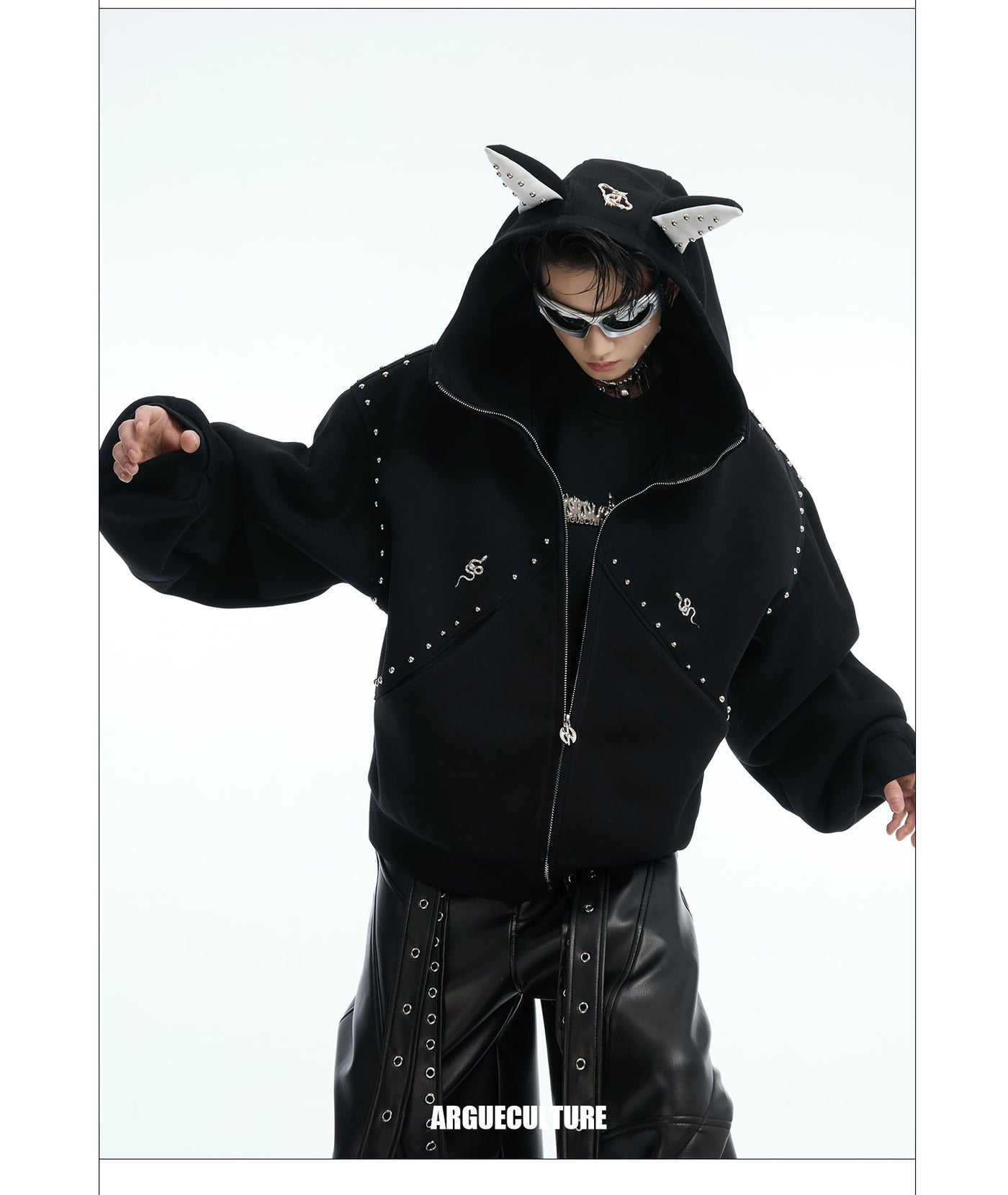 Stitched Rivet Doberman Zip-Up Hoodie