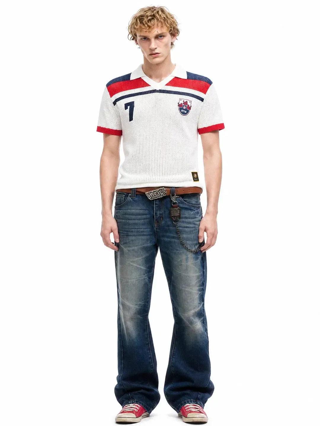 Contrast Hollow Mesh Soccer Polo
