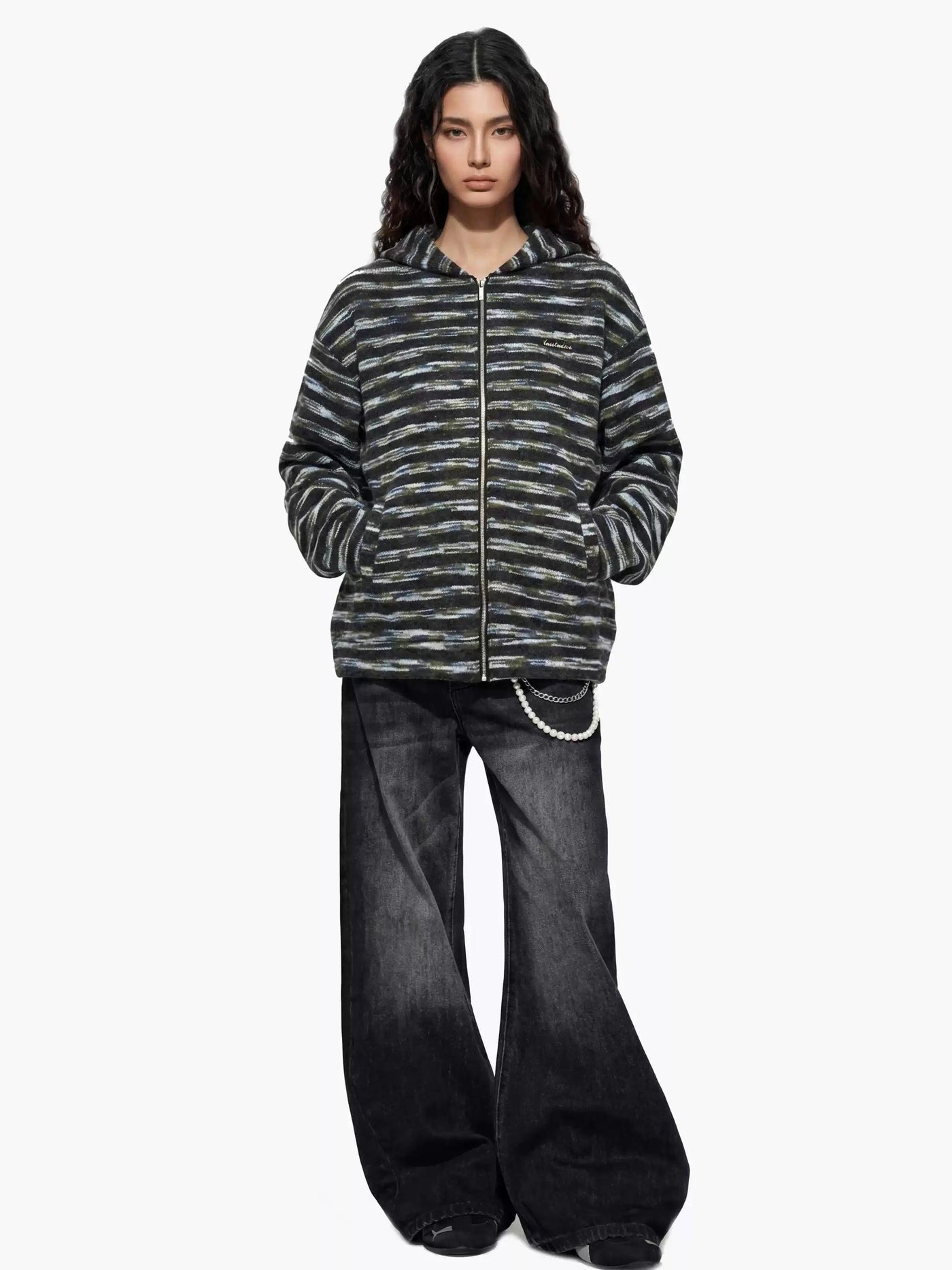 Patterns Side Pockets Hooded Jacket