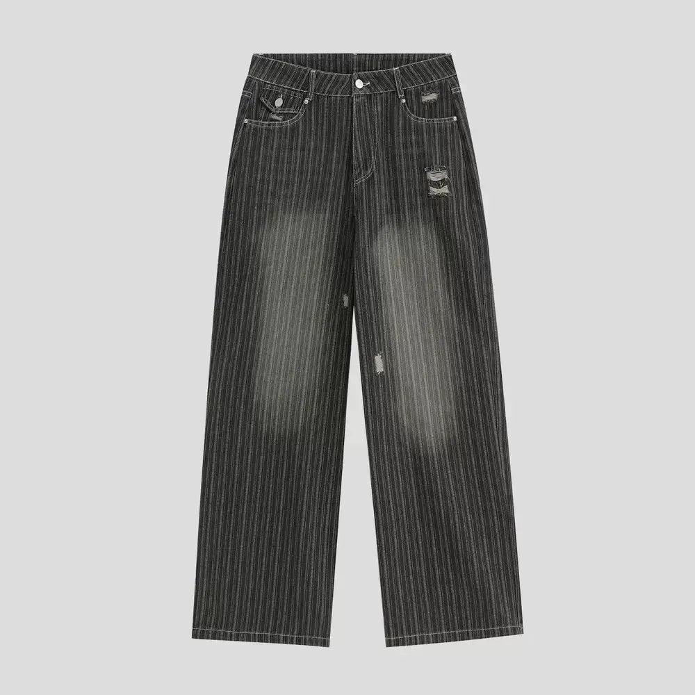 Faded Vertical Striped Distressed Jeans