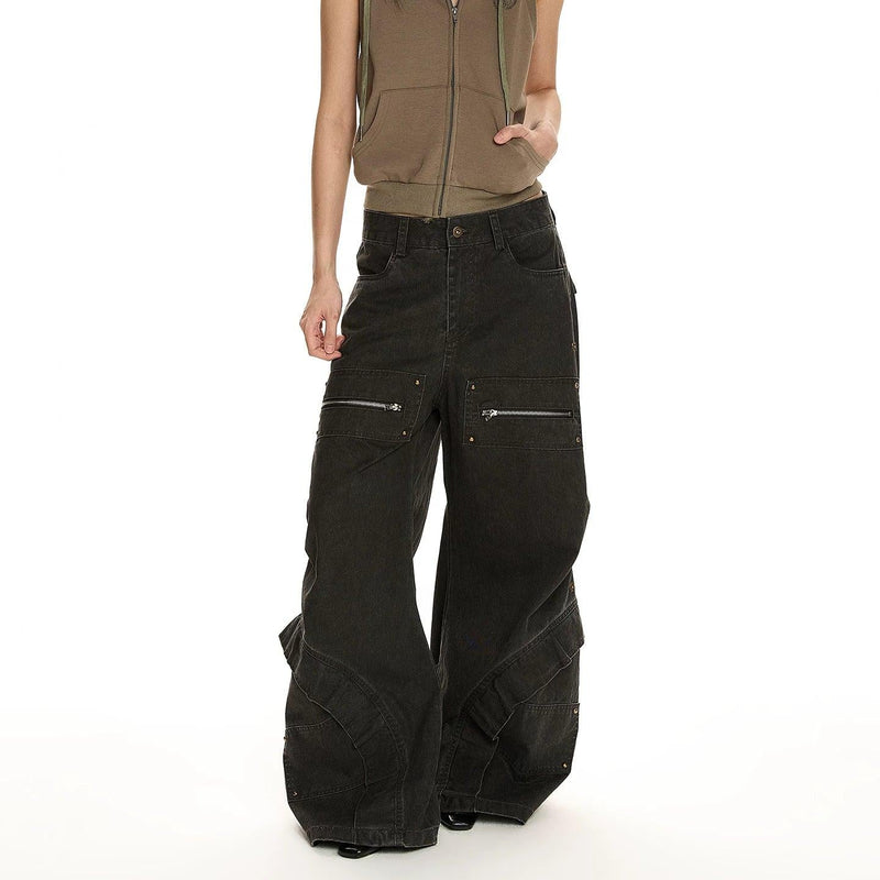 Zipped Details Grunge Jeans
