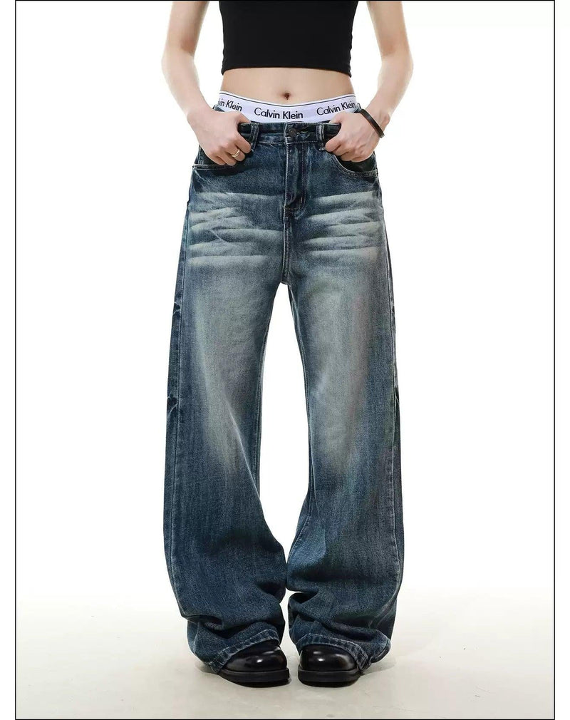 Whisker Faded Straight Jeans