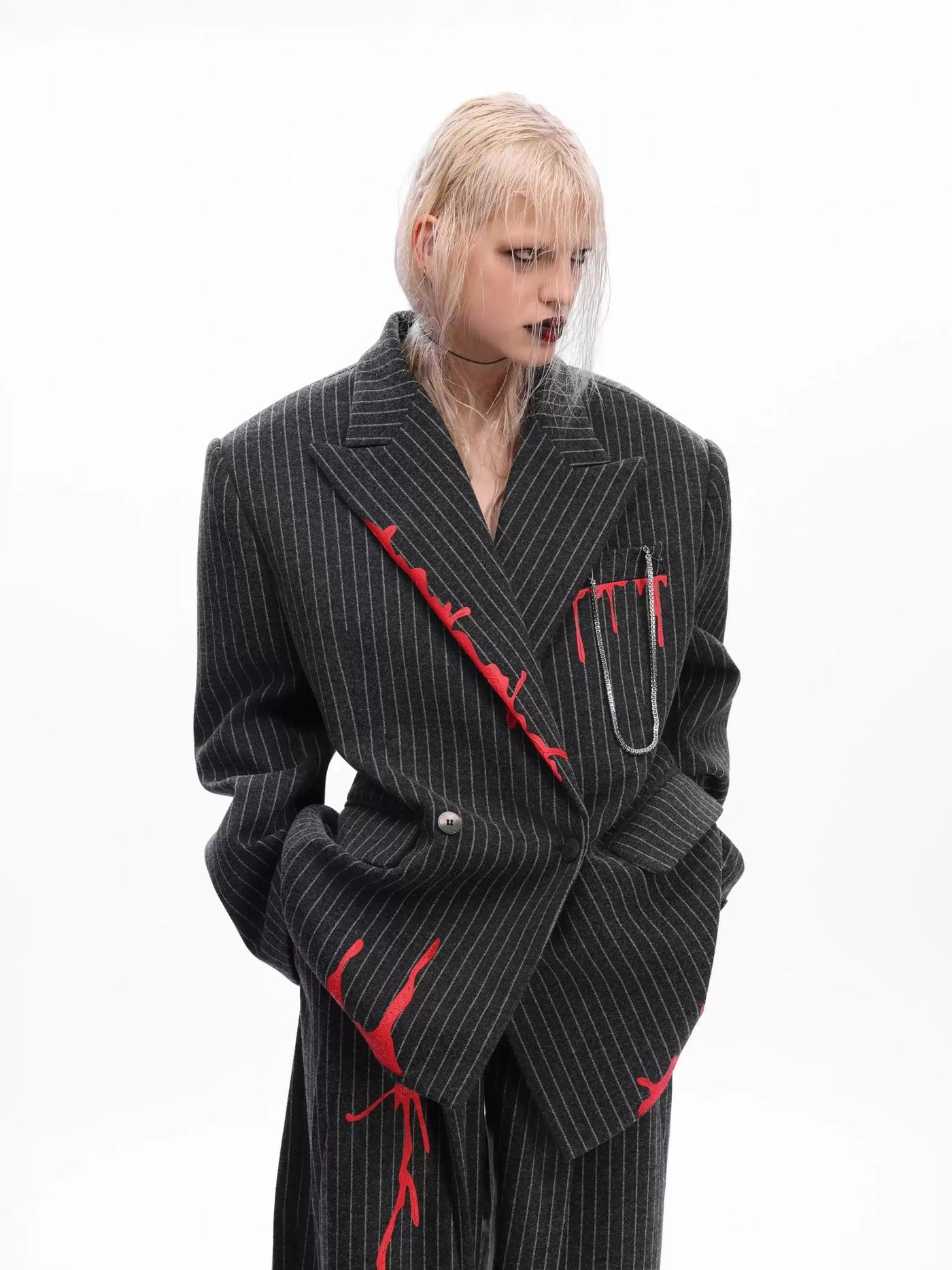 Drip Contrast Striped Blazer & Pleated Pants Set