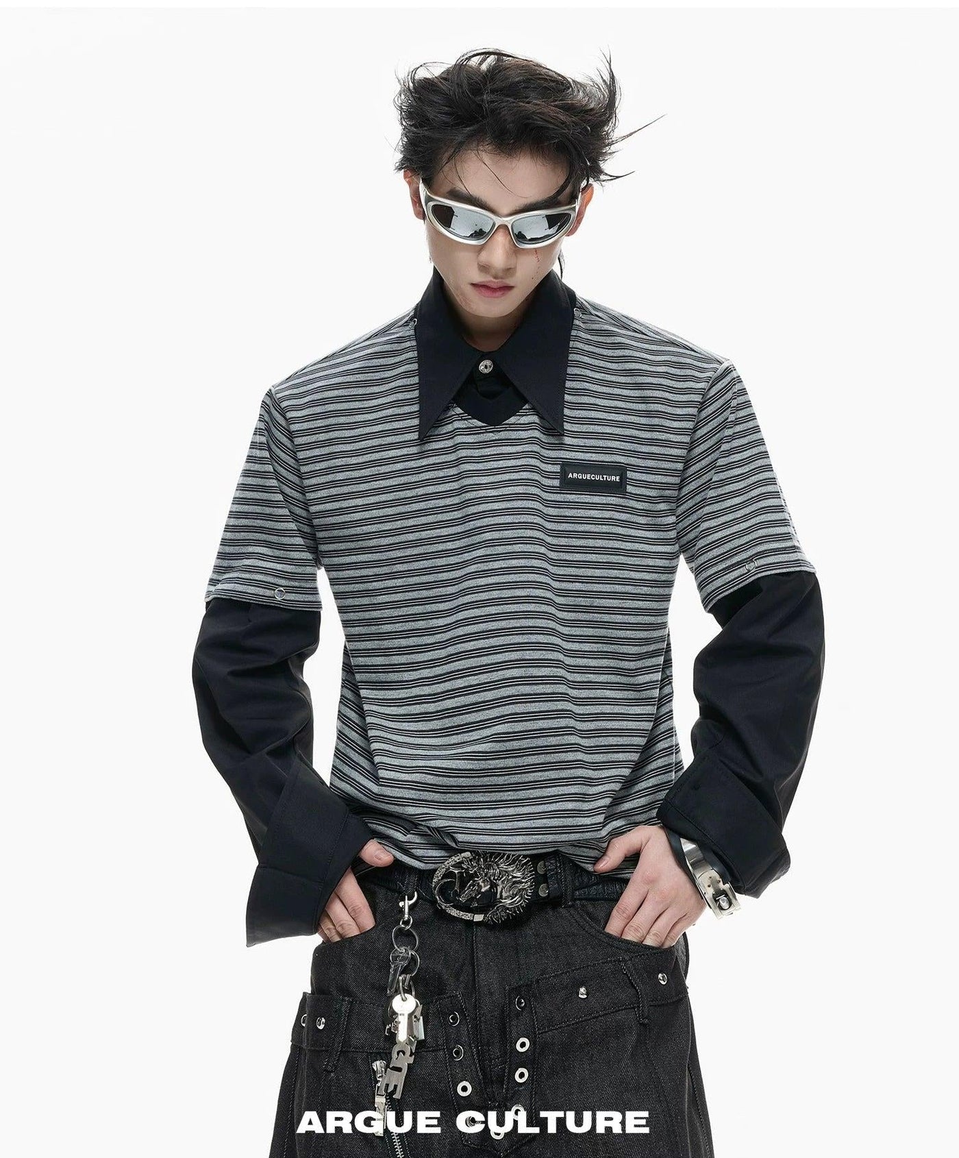 Faux Two-Piece Long Sleeve Polo