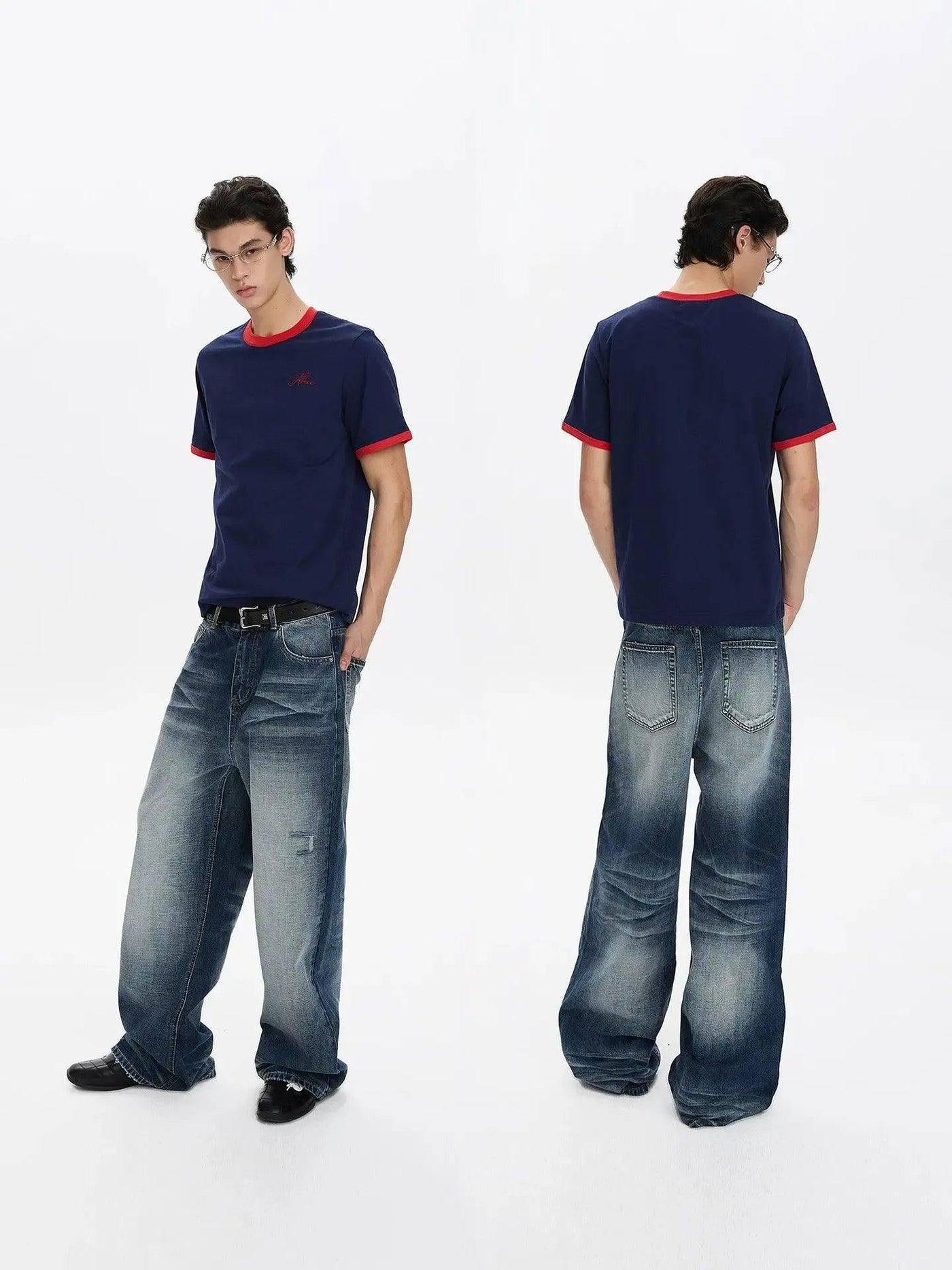 Faded Grunge Straight Leg Jeans