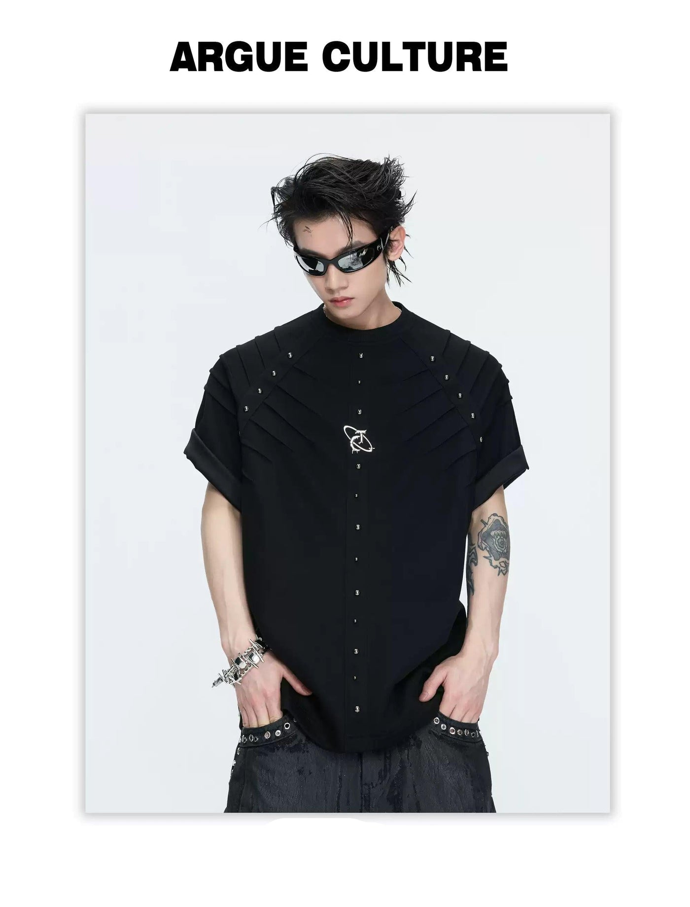 Pleated Riveted Boxy T-Shirt