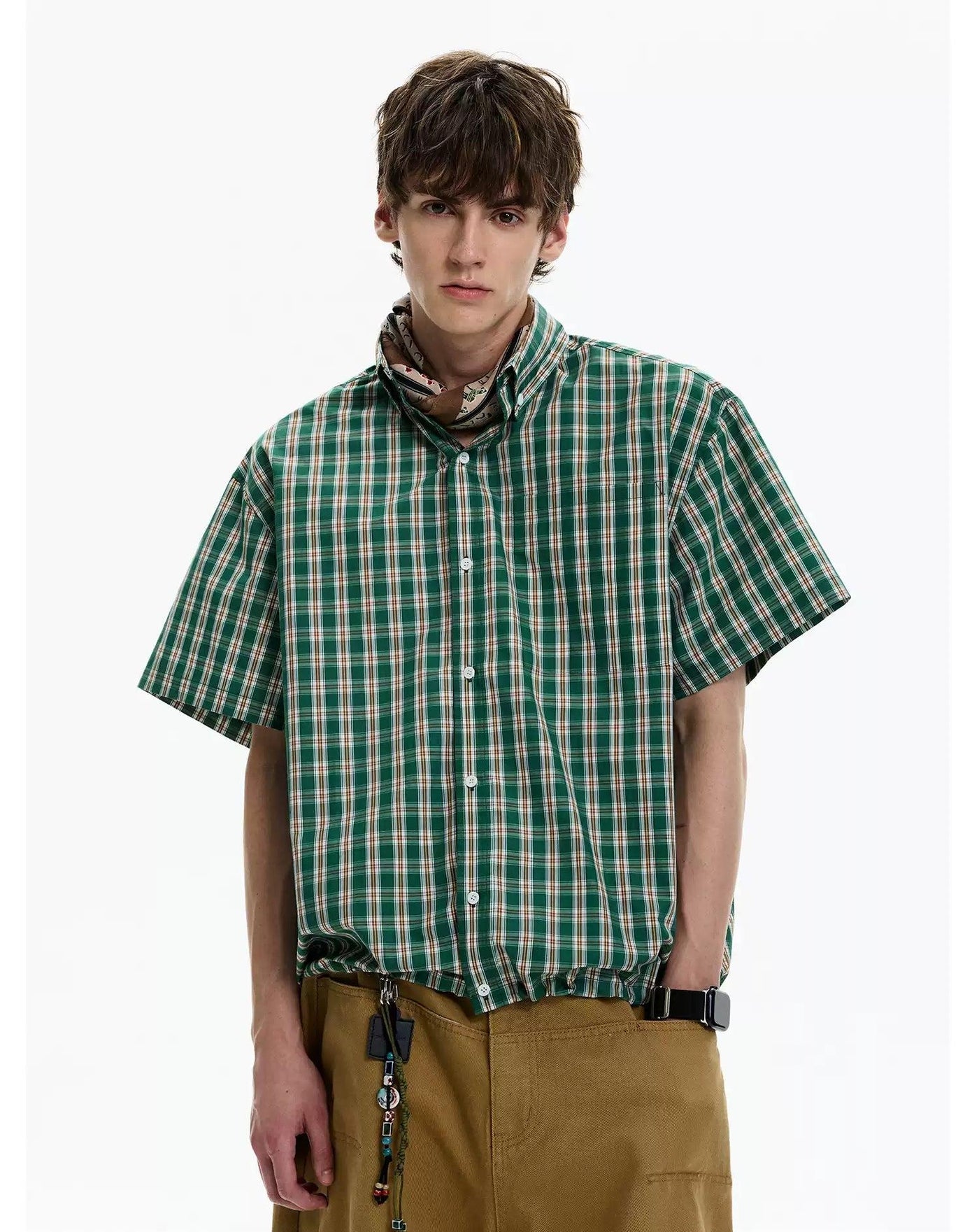 Casual Adjustable Hem Plaid Shirt