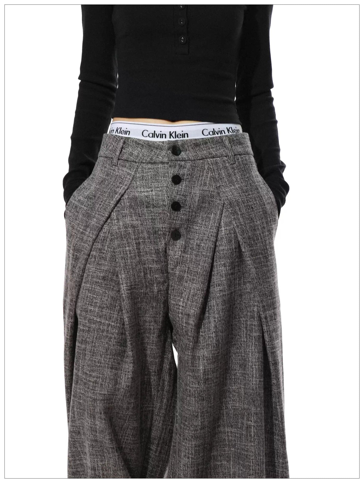 Buttoned Folded Pleats Trousers