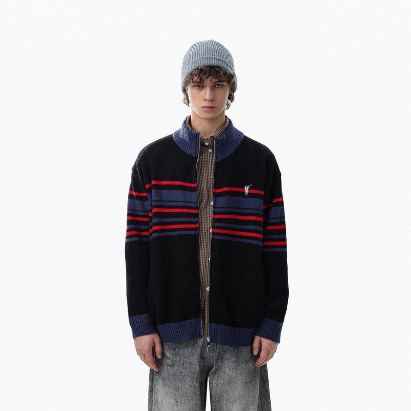 Contrast Stripes Zipped Sweater