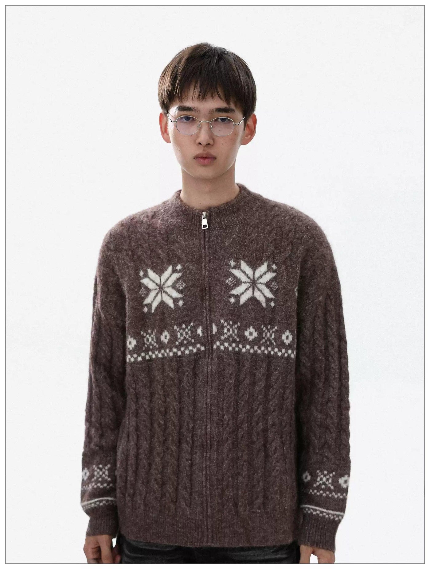 Pattern Knitted Zipped Sweater
