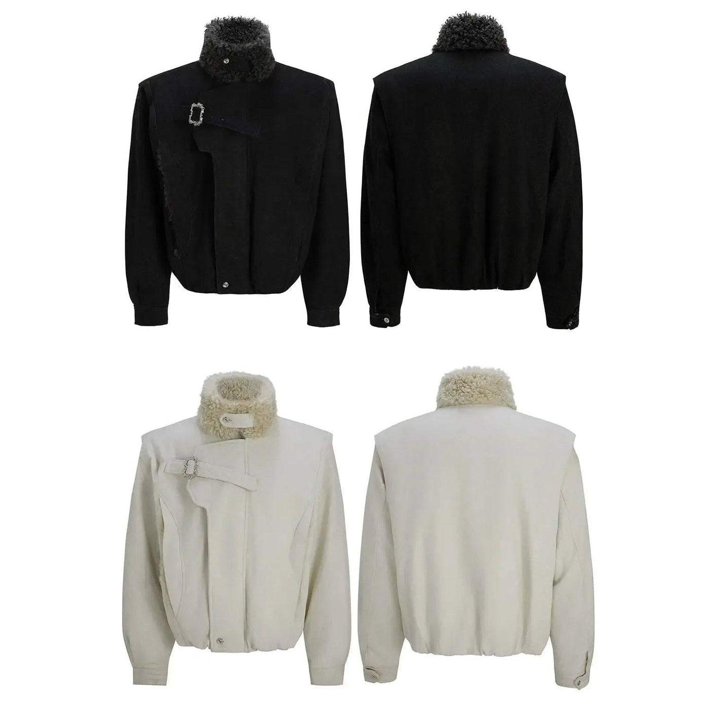 Faux Fur Collar Strap Detail Jacket