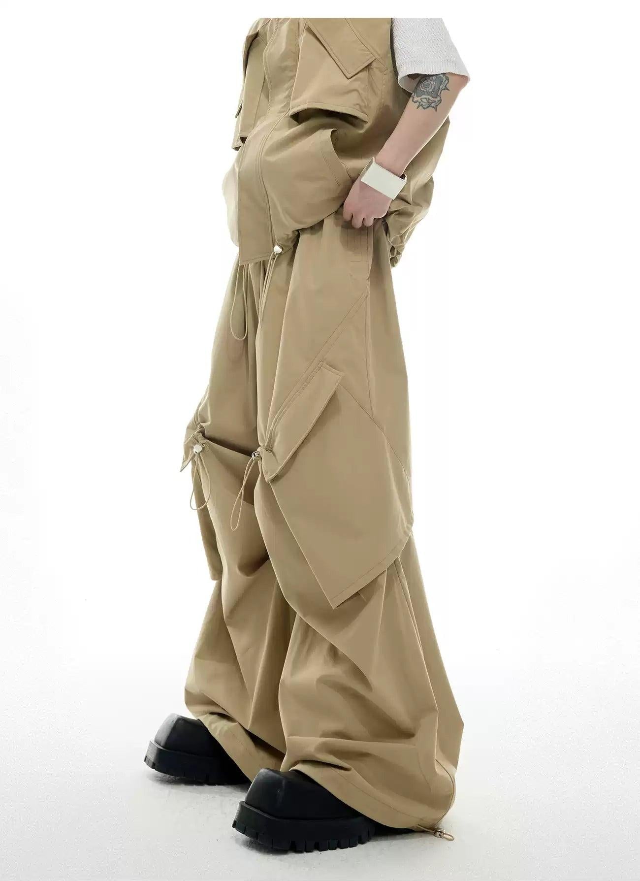 Drawstring Cargo Vest & Slant Pocket Pants Set