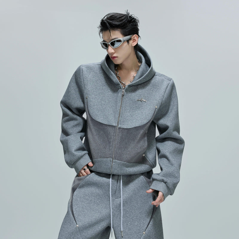 Athleisure Contrast Spliced Zip-Up Hoodie & Sweatpants Set