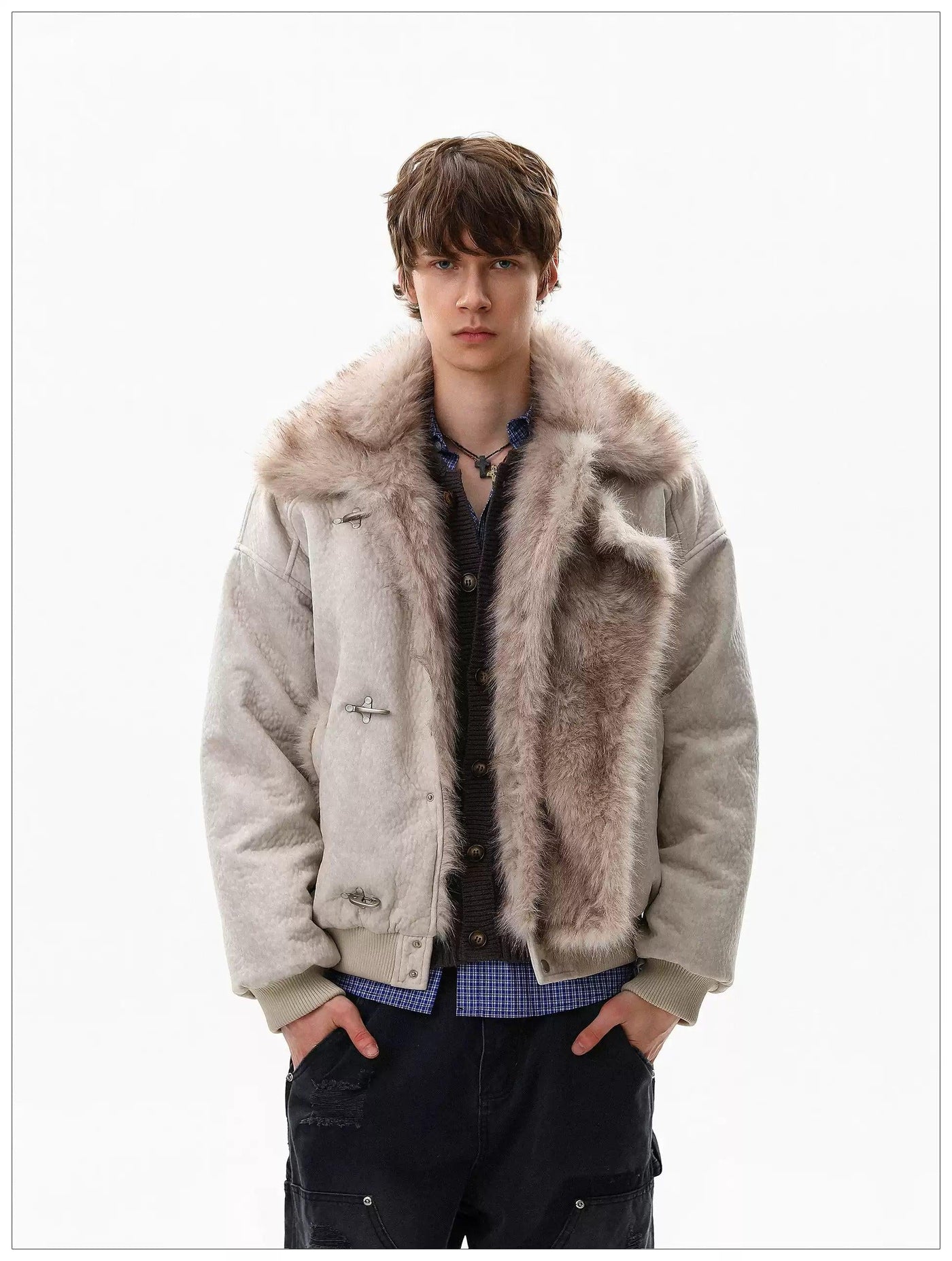 Faux Fur Detailing Fireman Clasp Jacket