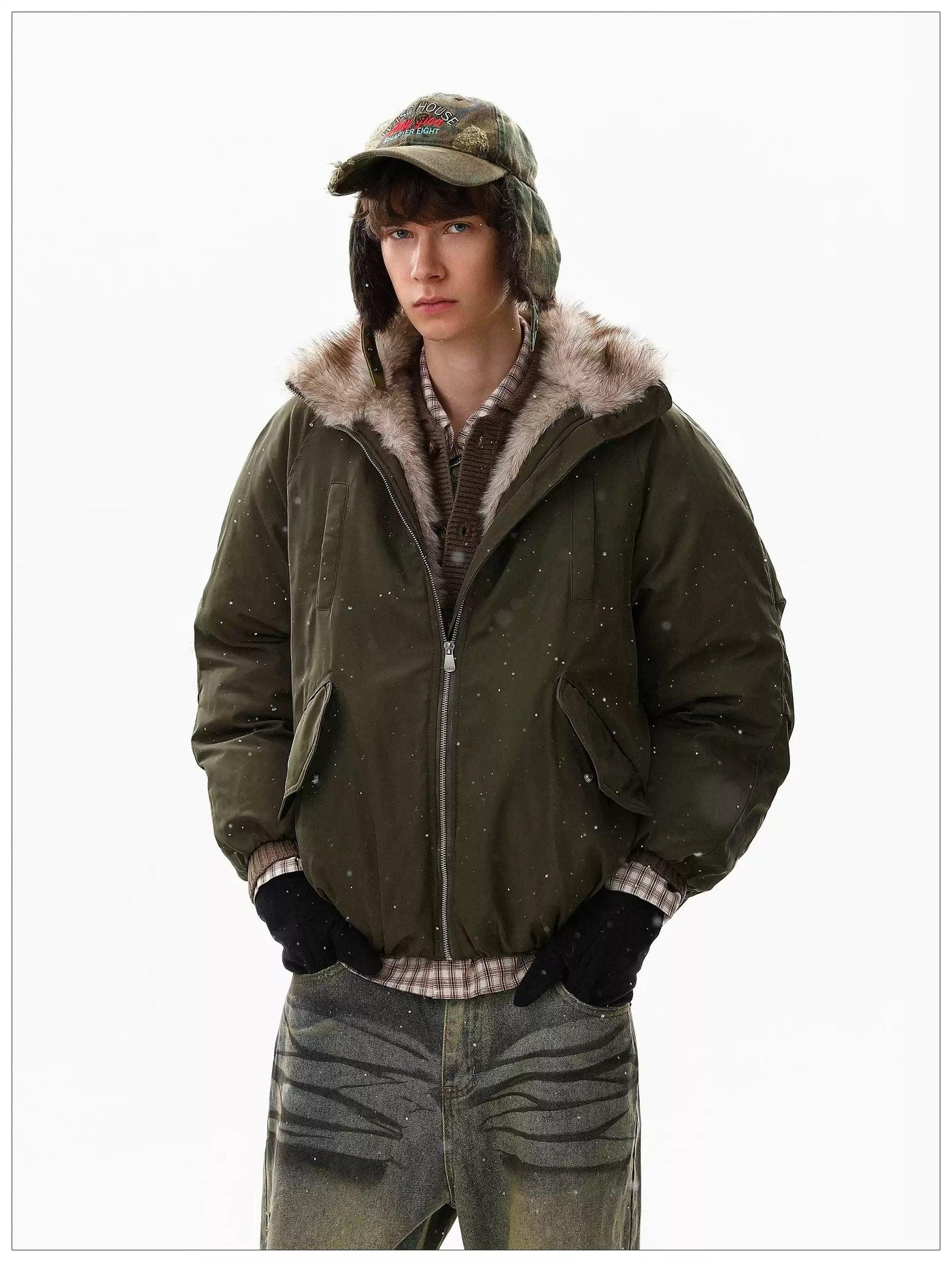 Splatters Detail Faux Fur Jacket