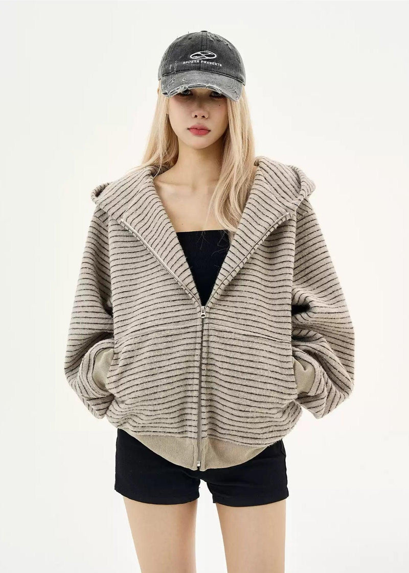 Striped Textured Hooded Jacket