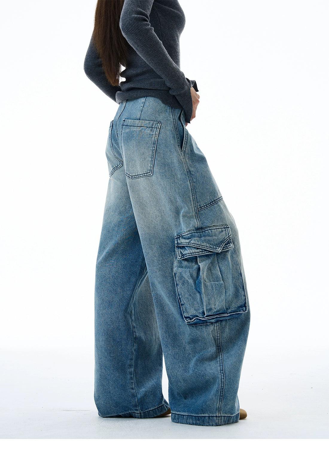 Oversized Faded Cargo Style Jeans