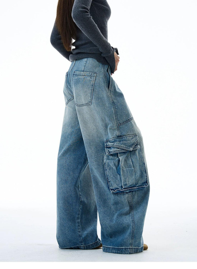Oversized Faded Cargo Style Jeans