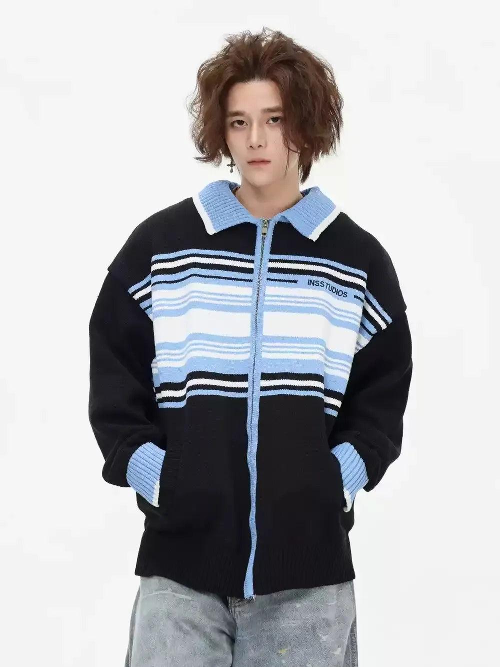 Striped Colors Zipped Sweater