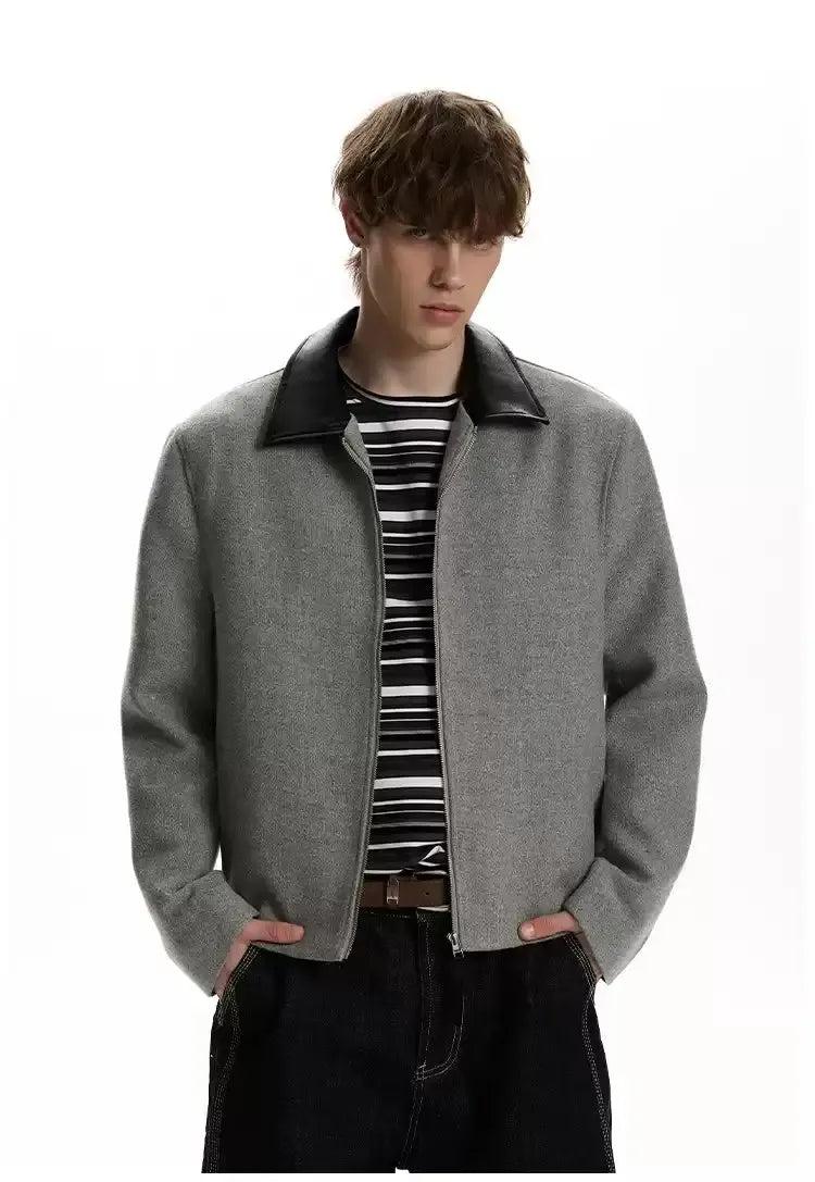 PU Leather Collar Boxy Jacket